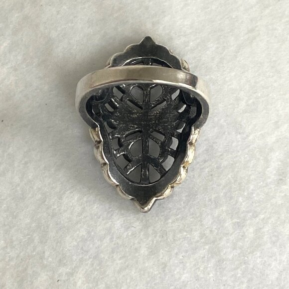 Sterling Silver 925 Openwork Scrollwork Wide Black Black Rhinestone Ring Sz 8 - Picture 7 of 16
